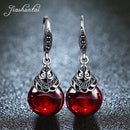 JIASHUNTAI Retro 100% 925 Sterling Silver Round Garnet Drop Earrings For Women Natural Red Gemstone Ruby Fine Jewelry Best Gifts
