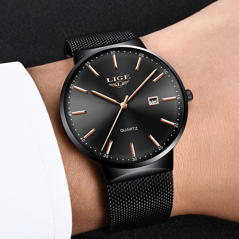 Relojes LIGE de cuarzo para hombre, reloj de fecha automático resistente al agua para hombre, reloj Simple de moda, cronógrafo deportivo informal de acero completo para hombre + caja