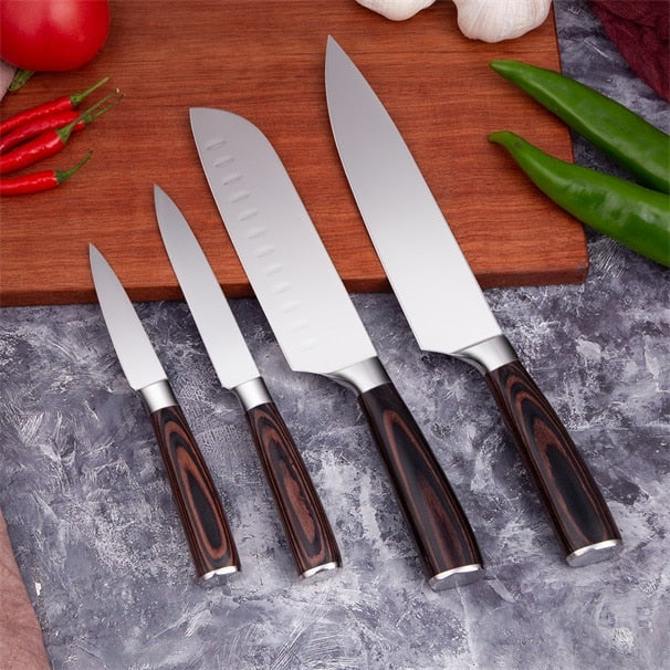 Juego de cuchillos de cocina Mokithand, cuchillos de Chef japoneses profesionales 7CR17, cuchillo para pelar carne Santoku de acero inoxidable de alto carbono