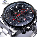 Forsining reloj automático para hombre banda de acero azul calendario 3 Sub Dial reloj de pulsera mecánico resistente al agua reloj Masculino Relogio Masculino