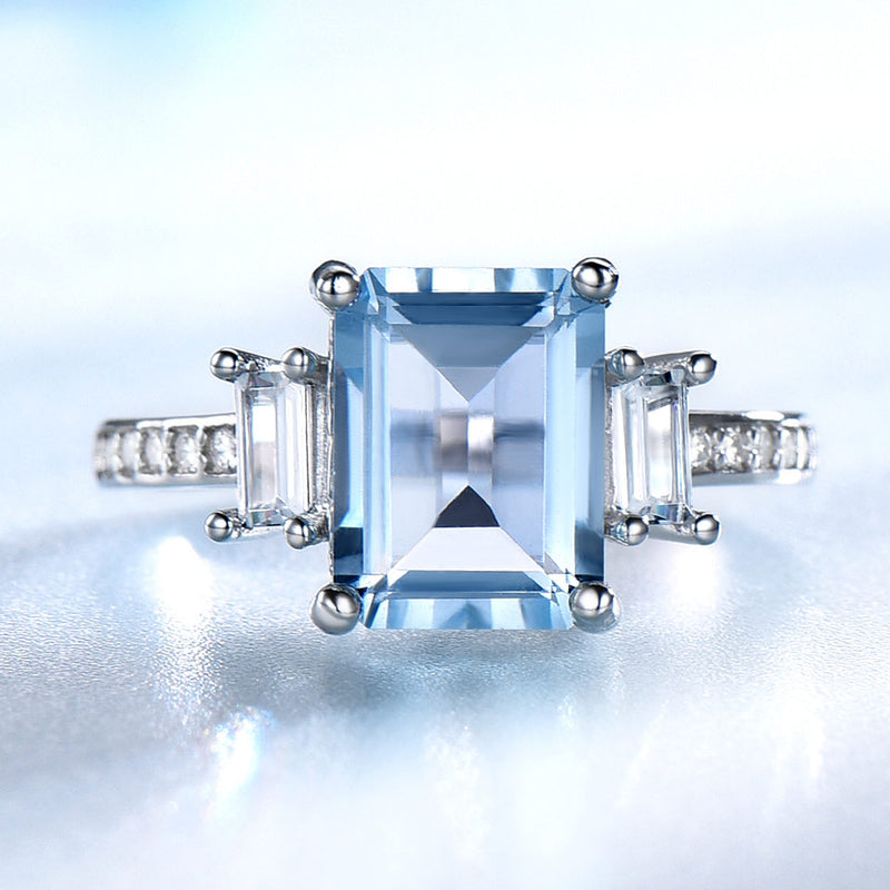 UMCHO Blauer Topas Edelstein Ringe für Frauen Echter 925er Sterling Silber Aquamarin Ring Romantische Hochzeit Verlobung Feiner Schmuck