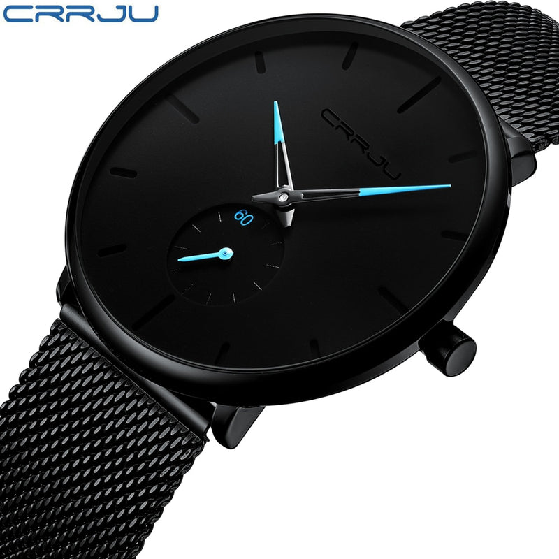 CRRJU Relojes para hombre Ultrafino Minimalista Impermeable - Reloj de pulsera de moda para hombre Vestido unisex con banda de malla de acero inoxidable