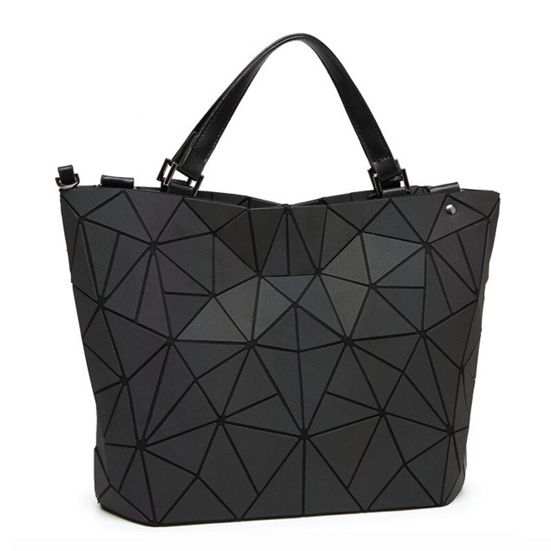 2022 Women Laser Geometry Bag Sequins Mirror Saser Plaid Folding Shoulder Bags Luminous Handbag Diamond Casual Tote Bucket Bag