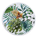 Hojas verdes Verano Toalla de playa redonda Microfibra con cordón Mochila Bolsa Toallas de baño Estera Bikini Cubrir con borlas Suave