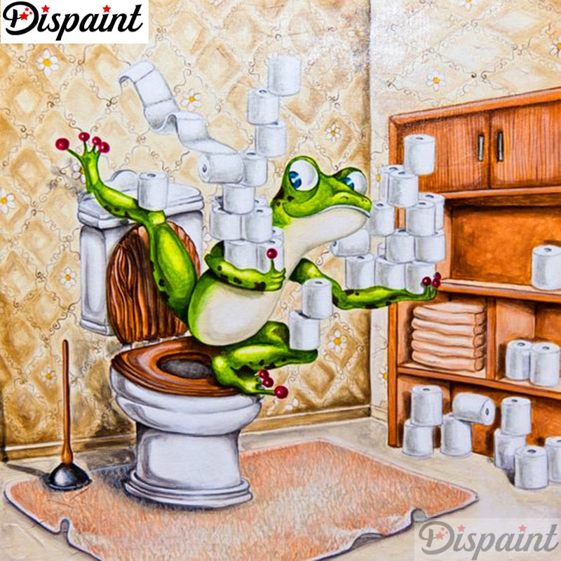 Dispaint Full Square/Round Drill 5D DIY Diamond Painting "Toilet frog" Embroidery Cross Stitch 3D Home Decor A11147