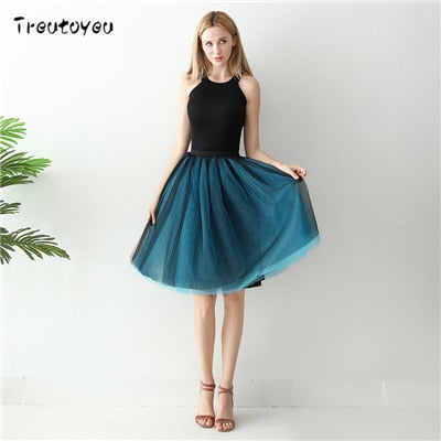 Gothic 7 Layers 65cm Mix Colors Tutu Tulle Skirt Women Streetwear High Waist Pleated Midi Skirts spudniczki jupe rokken faldas