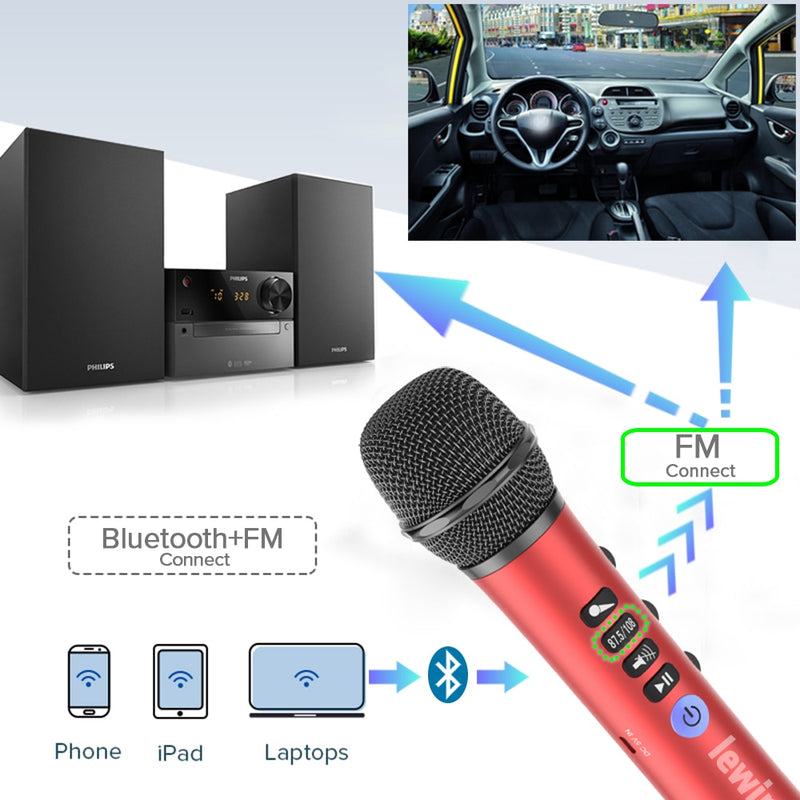 Lewinner Professional Karaoke Microphone Wireless Speaker Portable Bluetooth microphone for phone iphone Handheld Dynamic mic