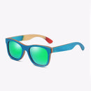 EZREAL Skateboard Wooden Sunglasses Blue Frame With Coating Mirrored Bamboo Sunglasses UV 400 Protection Lenses in Wooden Box
