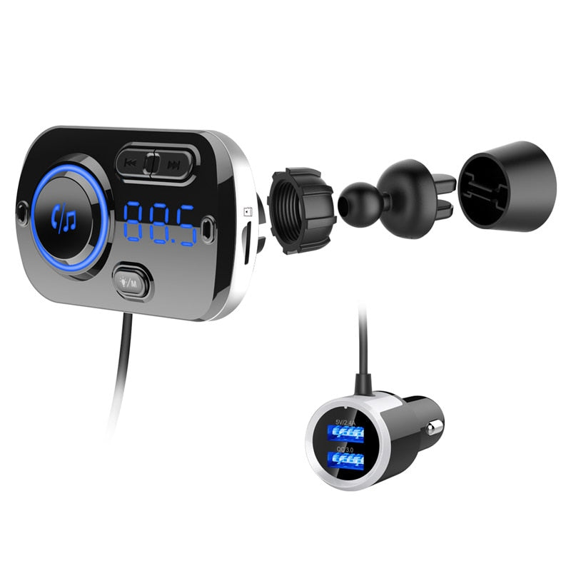 JaJaBor Bluetooth 5.0 Carkit Freisprecheinrichtung FM-Transmitter AUX-Audio-Auto-Player A2DP Drahtloser Auto-MP3-Player unterstützt TF-Karten-Wiedergabe