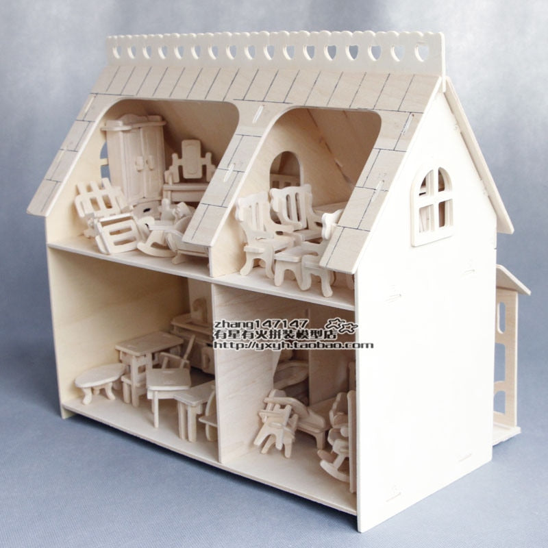 Wooden assembly miniature dollhouse for dolls mini furniture sets DIY doll house pretend play puzzle toys for children girls kid