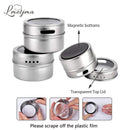 Tarros de especias magnéticos LMETJMA con estante de especias, latas de especias de acero inoxidable 304, tarros de almacenamiento de especias, latas, agitadores de condimentos de pimienta, tarros