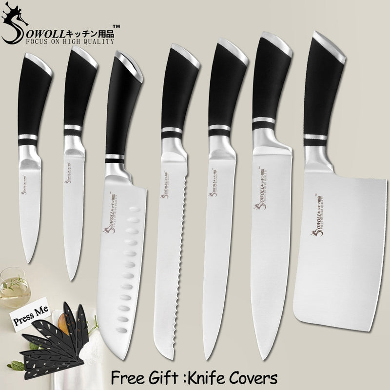 Cuchillos de cocina SOWOLL, cuchillos de acero inoxidable, herramienta para pelar Santoku, rebanador de pan, Chef, cuchillo para picar, accesorios de cocina, herramientas