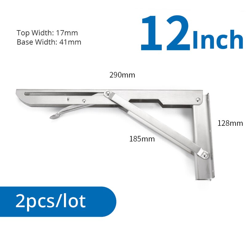 KAK 2PCS Folding Triangle Bracket Stainless Steel Shelf Support Adjustable Shelf Holder Wall Mounted Bench Table Shelf Hardware