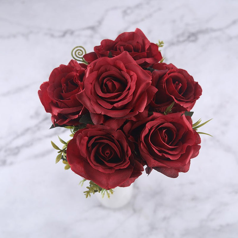 6 Heads White Rose Artificial Flowers Silk High Quality for Wedding Decoration Winter Fake Big Flowers Red for Home Decor Autumn