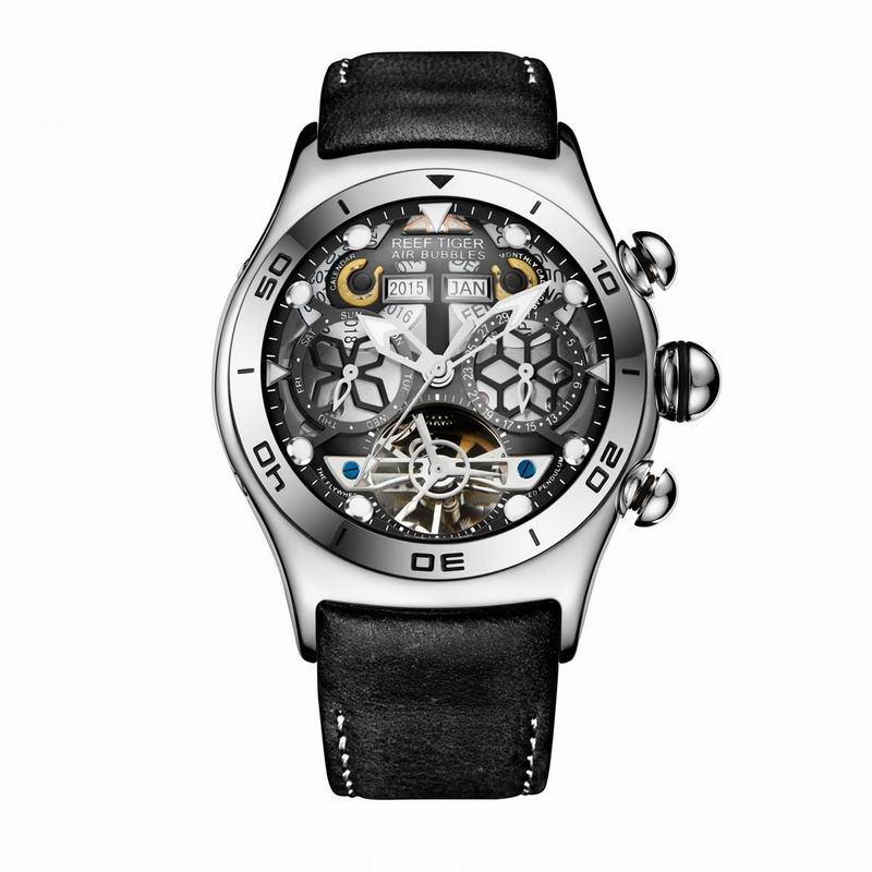 Reef Tiger/RT Sportuhr für Herren Skeleton Luminous Watch Jahr Monat Datum Tag Roségold Automatikuhren RGA703