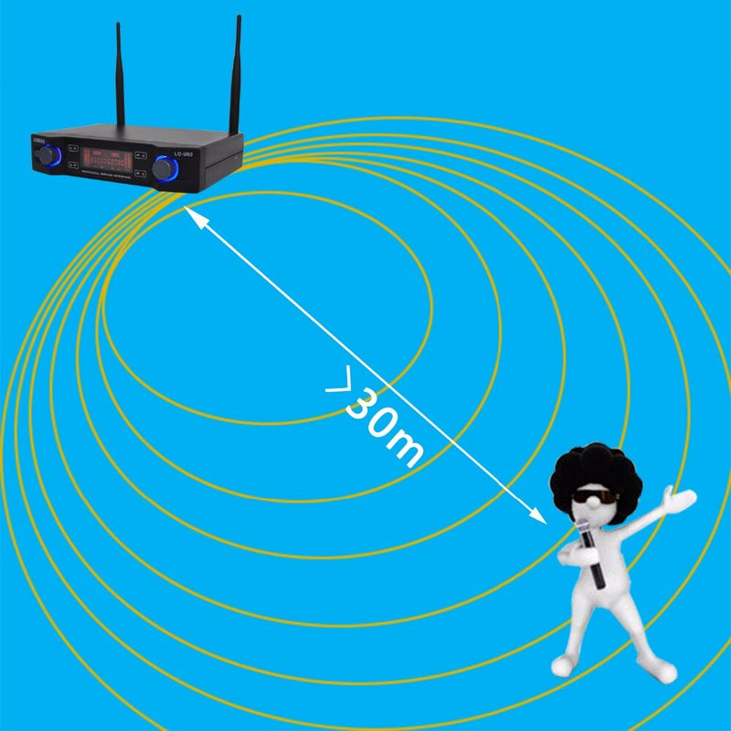 Lomeho 2 Handmikrofon UHF-Frequenzen Dynamische Kapsel 2-Kanal-Funkmikrofon für Karaoke-System LO-U02