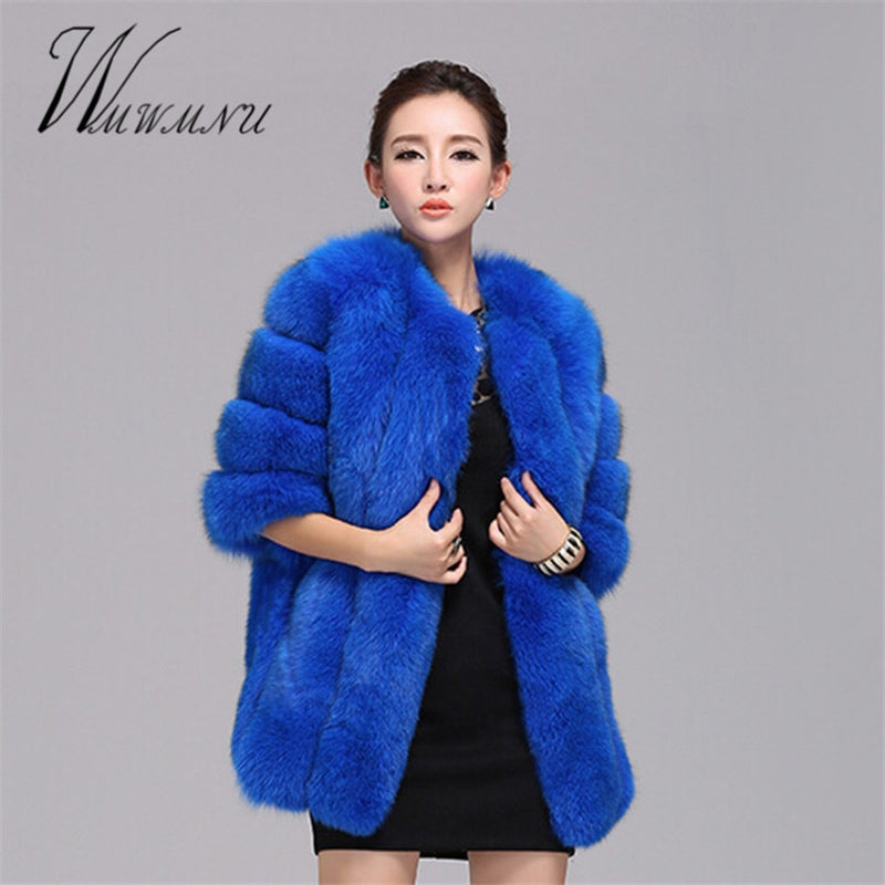 Fashion Luxury Faux Fox Fur Coat Women Plus Size S-4XL Winter Coat Thick Warm Fake Furry Fur Jacket Coats chaqueta mujer