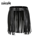 Womens Adult Adjustable Faux Leather Waistband Fringe Tassel Skirt Belt Nightclub Costume Cosplay Parties Skirts for Halloween
