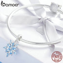 BAMOER High Quality 925 Sterling Silver Winter Snowflake Blue CZ Elegant Charms Pendant fit Necklaces Pendant Jewelry SCC940