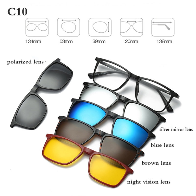 Fashion Optical Spectacle Frame Men Women With 5 Clip On Sunglasses Polarized Magnetic Glasses For Male Myopia Eyeglasses RS159