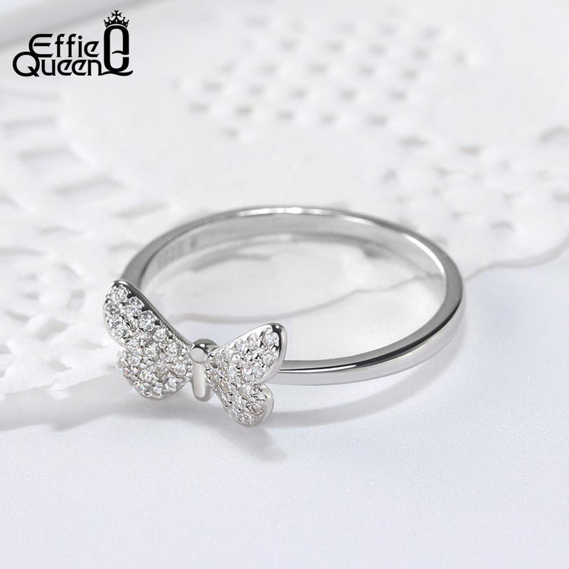 Effie Queen, anillos de plata de ley 925 auténtica para mujer, forma de mariposa con circonita AAA, anillo de plata/oro, joyería femenina BR59