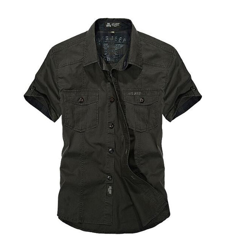 AFS ZDJP hombres 2018 nuevo verano hombres sólido militar manga corta camisas algodón transpirable Chemise homme suelta ejército camisa