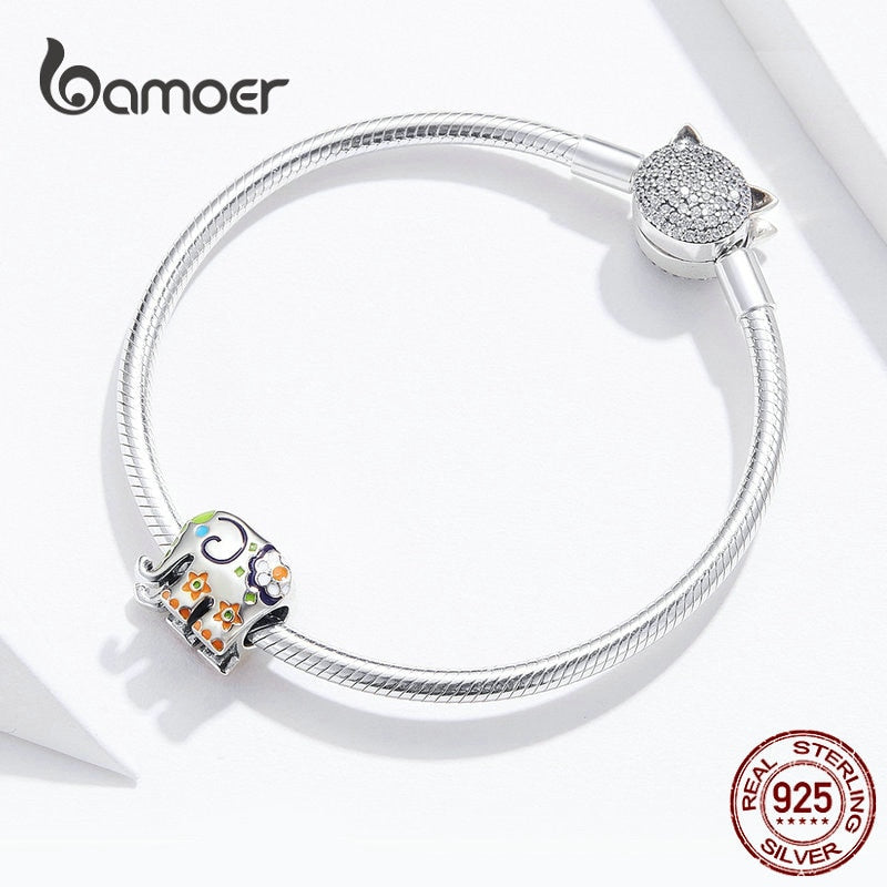 bamoer Thailand Elephant Silver 925 Jewelry Charm for Women Colorful Enamel Animal Guardian Beads fit Charms Bracelets BSC095