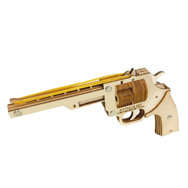 Juego de montaje de artesanía en madera con pistola de rompecabezas de madera 3D de corte de banda de goma semiautomática, juguetes de madera para revólver, pistolas de juguete para niños