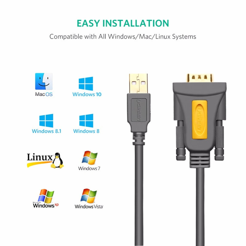 Ugreen USB to RS232 COM Port Serial PDA 9 DB9 Pin Cable Adapter Prolific pl2303 for Windows 7 8.1 XP Vista Mac OS USB RS232 COM