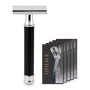 Qshave Men Manual Shaving Razor Classic Safety Razor Black Handle Double Edge Blade Stainless Steel Metal with 5 blades as gift