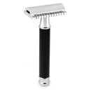 Qshave Men Manual Shaving Razor Classic Safety Razor Black Handle Double Edge Blade Stainless Steel Metal with 5 blades as gift