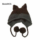 BomHCS Cute Fox Ears Beanie Winter Warm 100% Gorro de punto hecho a mano