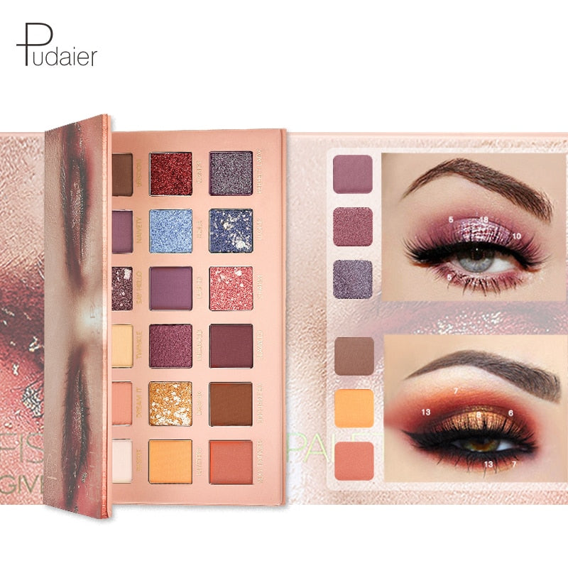 Pudaier 18 colores Paleta de sombras de ojos Variedad Sirena Paleta de sombras Brillo Sombra de ojos Alta calidad Impermeable de sombra mate