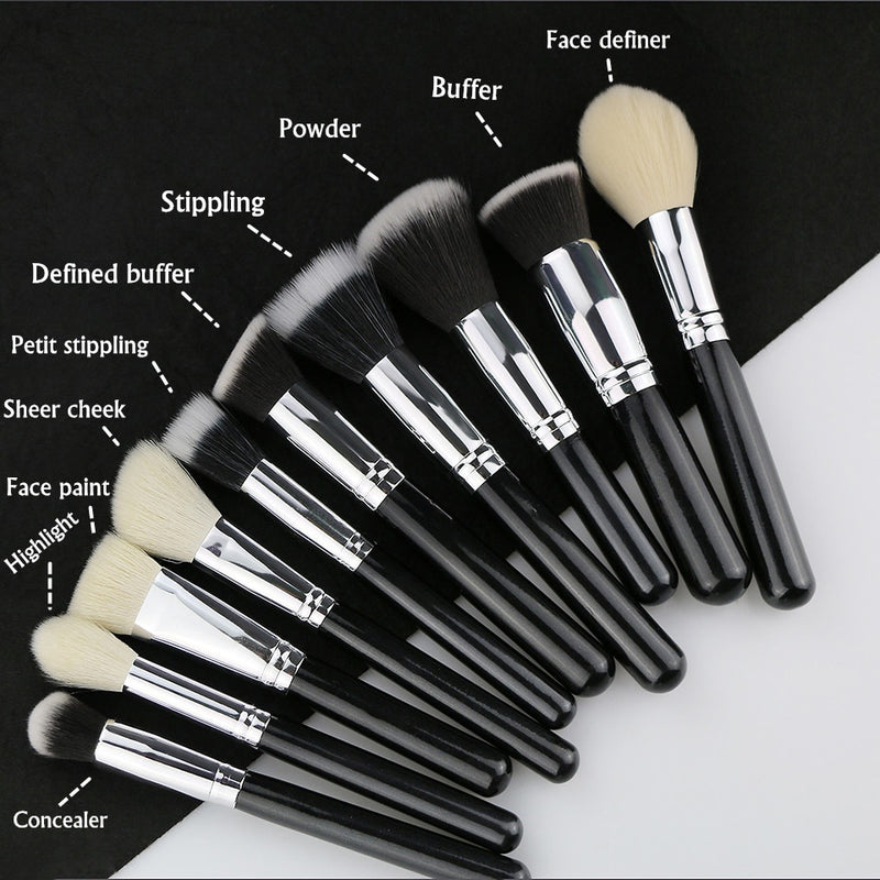 BEILI Schwarzes professionelles Ziegenhaar-Make-up-Pinsel-Puder-Grundlagen-Kontur-Concealer-Augen-Mischen 15/25/30-teiliges Make-up-Pinsel-Set