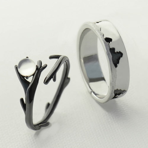 Thaya Original Moonlight Forest Design Finger Ring Moonstone Gemstone s925 Silver Black Branch Ring para mujer Joyería elegante