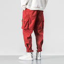 2022 Men Multi-pocket Elastic Waist Design Harem Pant Street Punk Hip Hop Red Casual Trousers Joggers Male Army Cargo Pants 5XL