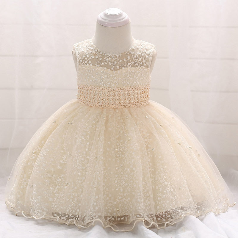 2022 Baby Girl Party Dresses Newborn Baby Baptism Dress For Girls Birthday Princess Clothes Beading Infant Wedding Dress