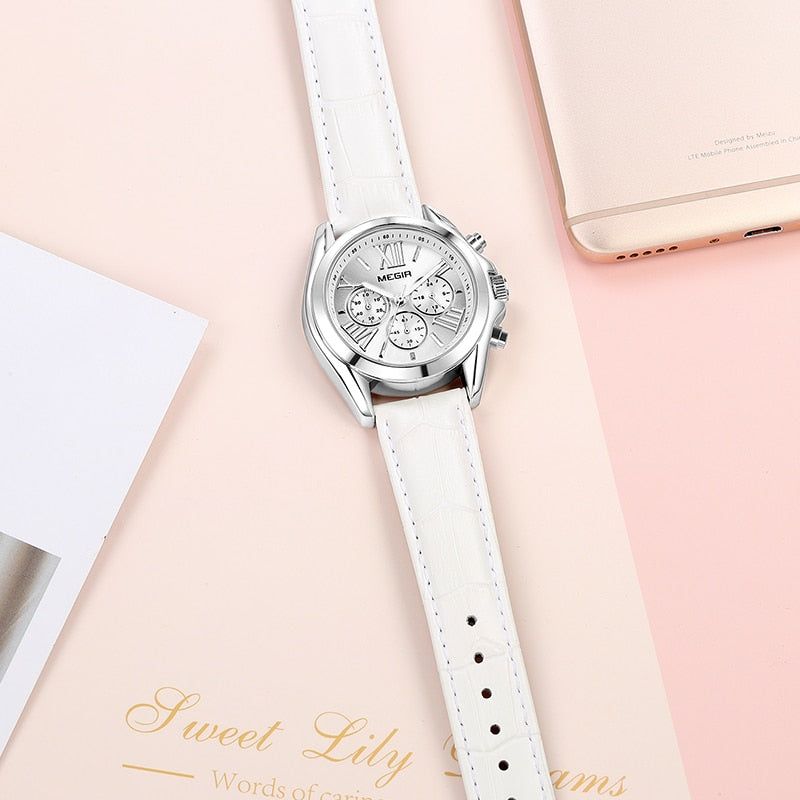 MEGIR Damenmode Casual Quarz Armbanduhr Chronograph Lederband Business Uhr für Lady Relogios Feminiinos Uhr 2020
