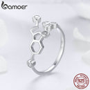 BAMOER Real 925 Sterling Silver Honeycomb Adjustable Finger Rings for Women Clear CZ Ring Wedding Engagement Jewelry Anel SCR433