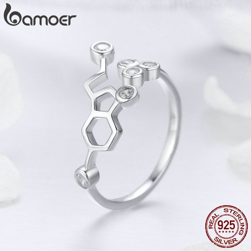 BAMOER Plata de Ley 925 auténtica panal anillos de dedo ajustables para mujer anillo de circonia cúbica transparente joyería de compromiso de boda Anel SCR433