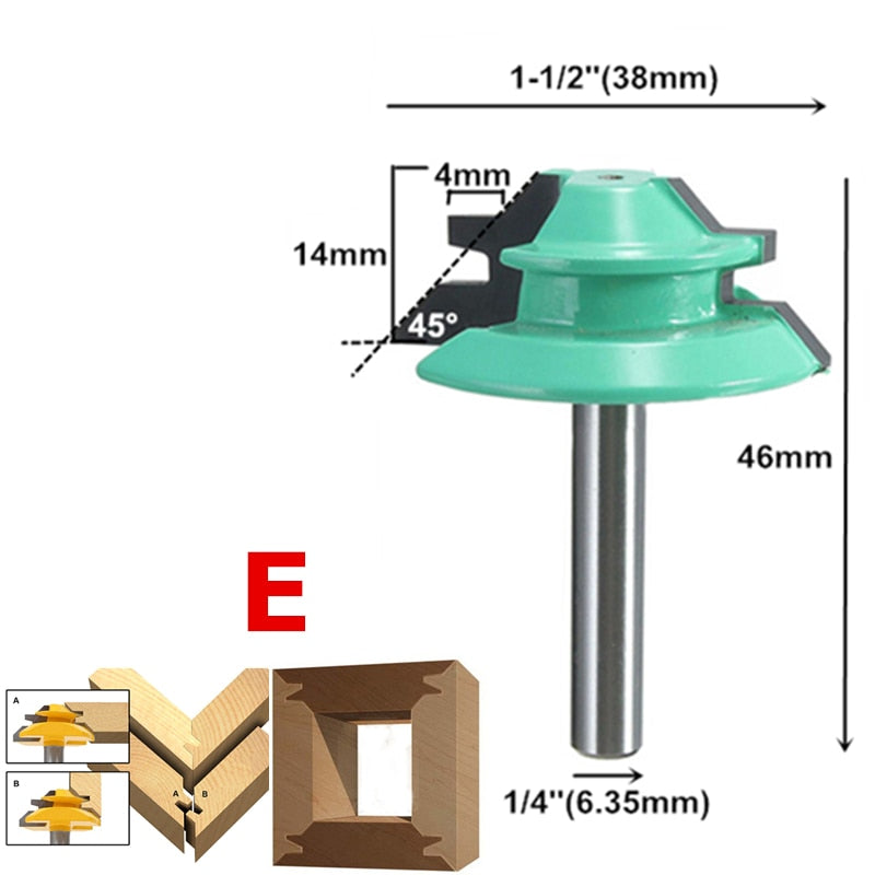 45 Degree Lock Miter Router Bit 6.35mm/8mm/12.7mm Shank Wood Tenon Milling Cutters For MDF Plywood Carpenter Woodworking Tools