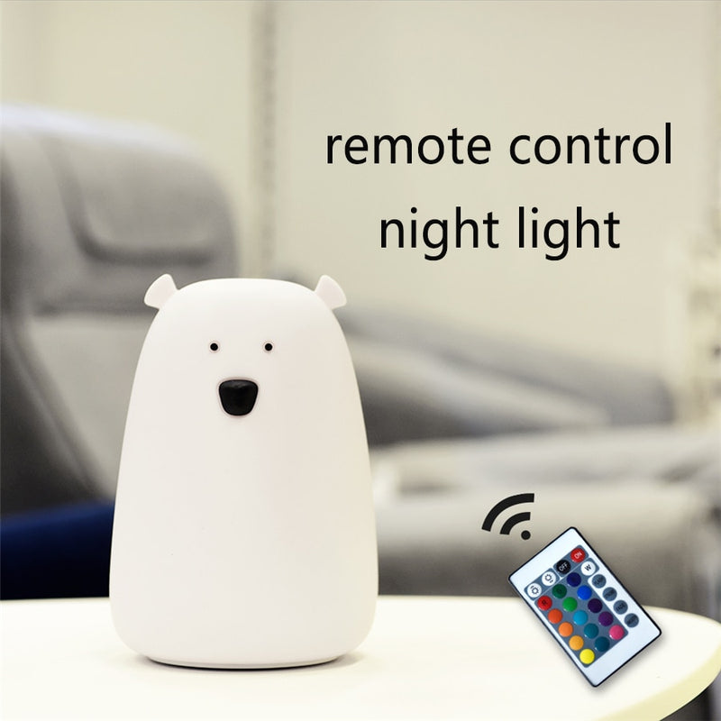 Remote Control Silicone LED Night Light Bedside Lamp Bear Color Light Children Cute Night Lamp Bedroom Kid Light Gift Toy