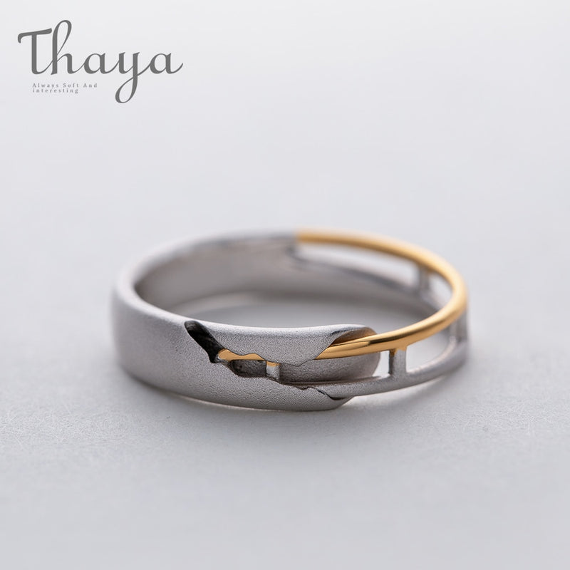 Thaya Zugschiene Design Mondstein Liebhaber Ringe Gold und Hohl 925 Silber Eleganter Schmuck für Frauen Edelstein Süßes Geschenk