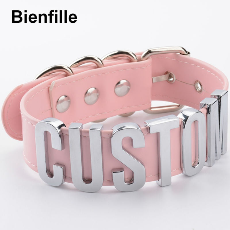 Romantisches Geschenk Customized Choker Collar Halskette PU Leder Custom Personalisierter Name Choker Cosplay Wählen Sie Buchstaben Halskette Frauen