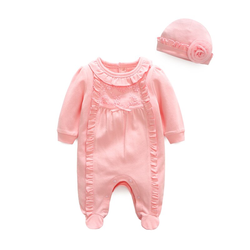 Neugeborenes Baby Mädchen Kleidung Spitze Blumen Overalls &amp; Mützen Outfit Prinzessin Mädchen Footies für 2021 Frühling Baby Body Anzüge