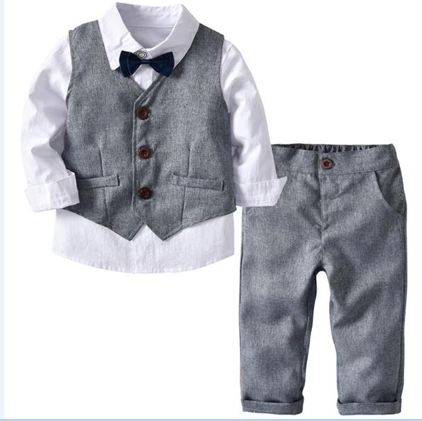 Jungen Kleidung Frühling Herbst Mode Baby Anzug Britische Wind Kinderanzüge Gentleman Langarm Shirt Weste Hosen Kinder Sui