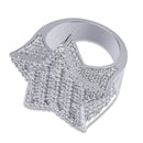 JINAO New Design Gold  Color Five-pointed Star Ring Micro Paved Big  Zircon Shiny Hip Hop Finger Ring for Men Women Gift