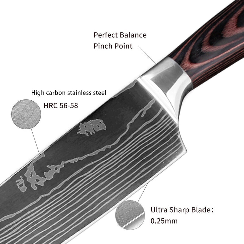 XITUO Kitchen Chef Knife Laser Damascus Pattern High Carbon Stainless Steel Non-stick Frozen Santoku Utility Cleaver Bread kni