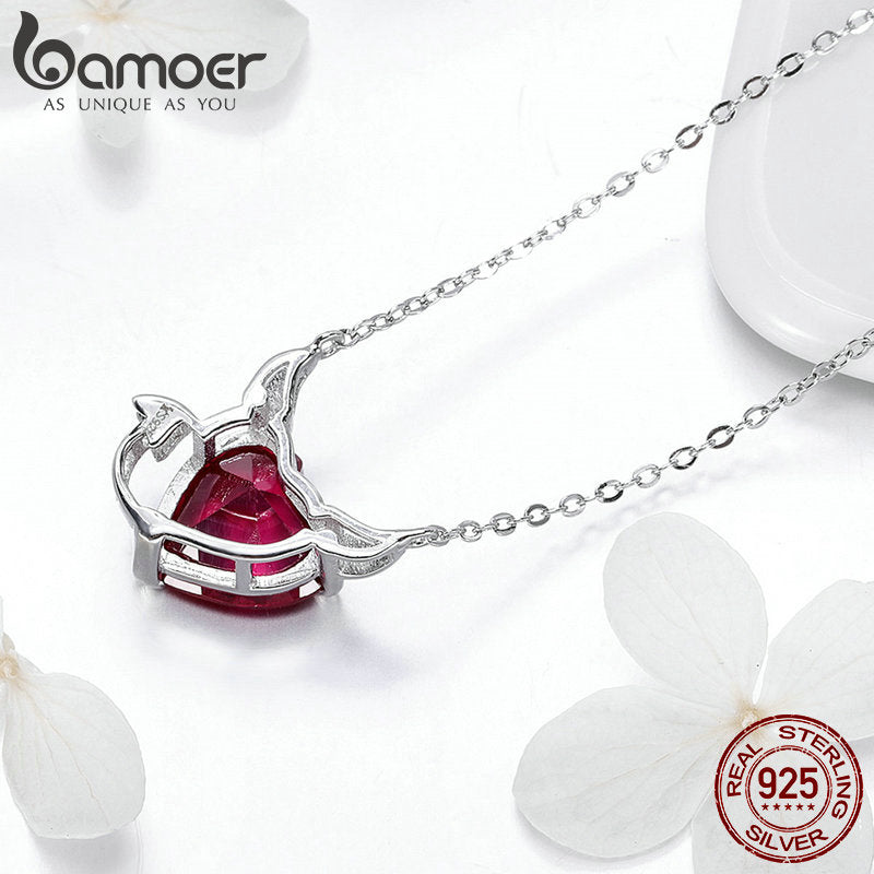 Bamoer New Collection 100% 925 Sterling Silver Red Zircon Little Devil Necklace Pendant For Women Fashion Silver Jewelry SCN286