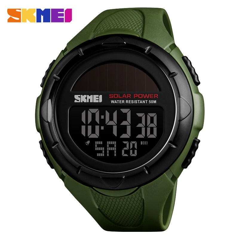 SKMEI Military Sportuhren Herren Solar Power Outdoor Shock Digitaluhr Chrono 50M Wasserdicht Armbanduhren reloj deportivo